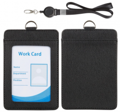 50 Packs PU Leather Badge Holder ID Window Card Holder With Retractable Cruise Lanyard Vertical