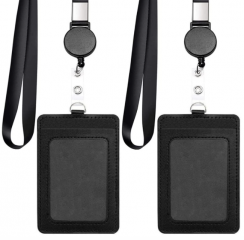 100 Pack Badge Holders Vertical ID Badge Card Holder With 2 Lanyard Black Retractable Badge Reel